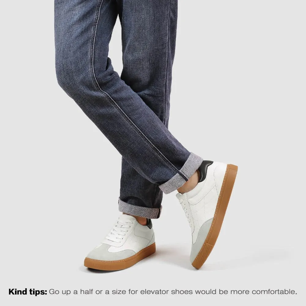 6 CM/2.36 Inches CMR CHAMARIPA Men's Off-White Leather Low-Top Elevator Sneakers - Lightweight Casual Shoes