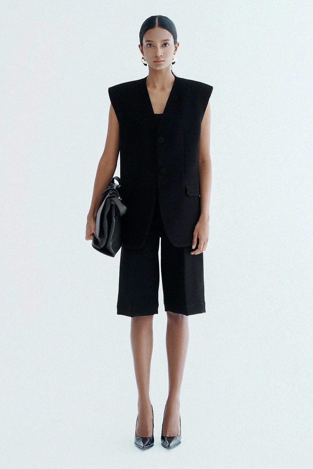 Amanda Straight Button Crepe Above The Knee Shorts