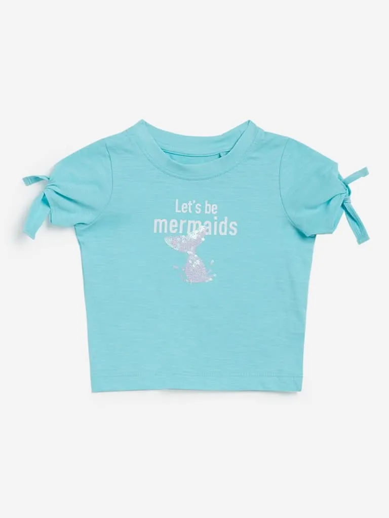Baby HOP Aqua Typographic Print Knotty T-Shirt