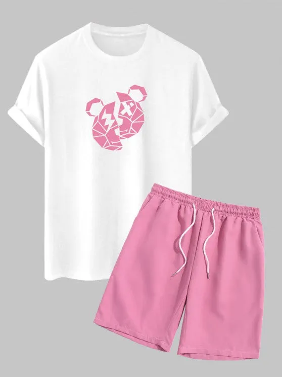 Bear Print T Shirt And Casual Shorts Set