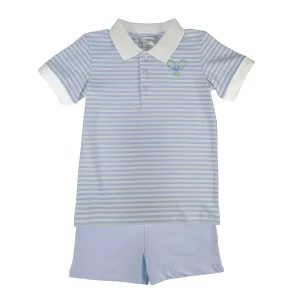 Blue Stripe Tennis Shorts Set