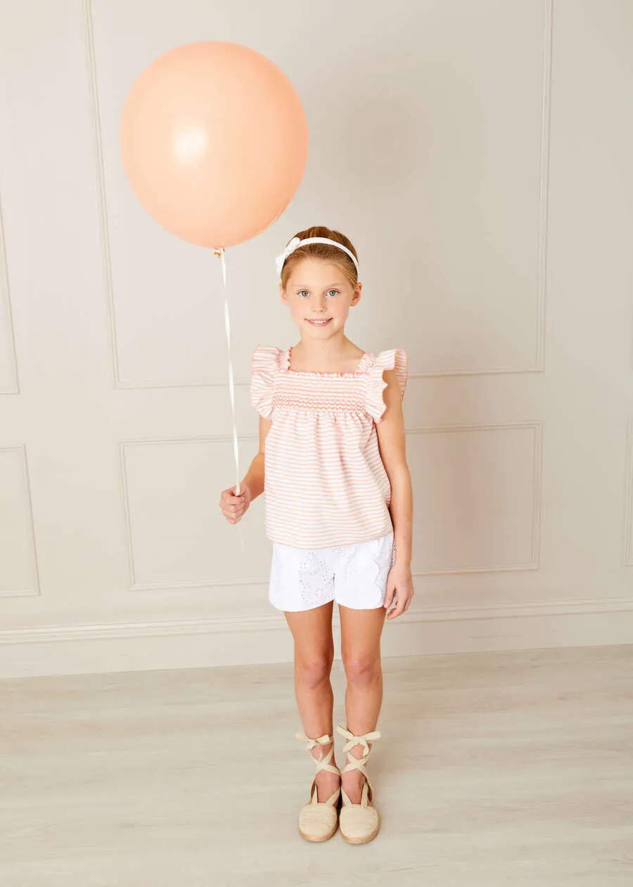 Broderie Anglais Button Detail Shorts in White (4-10yrs)