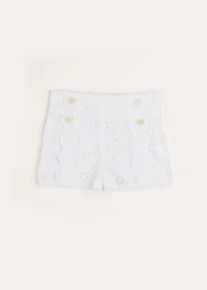Broderie Anglais Button Detail Shorts in White (4-10yrs)