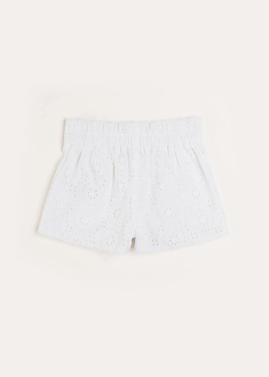 Broderie Anglais Button Detail Shorts in White (4-10yrs)
