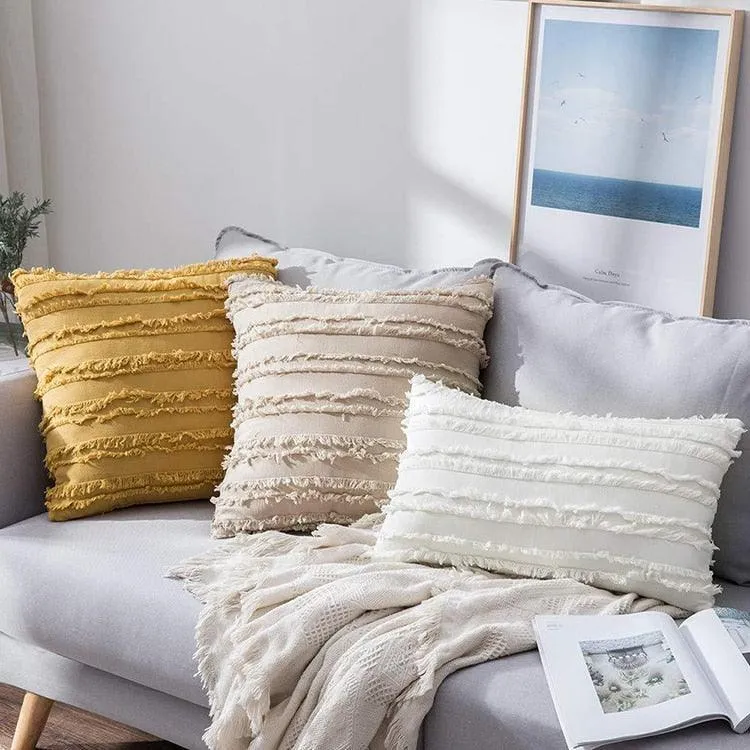 Chic Tassel-Embellished Embroidered Pillow Cover - 45x45cm