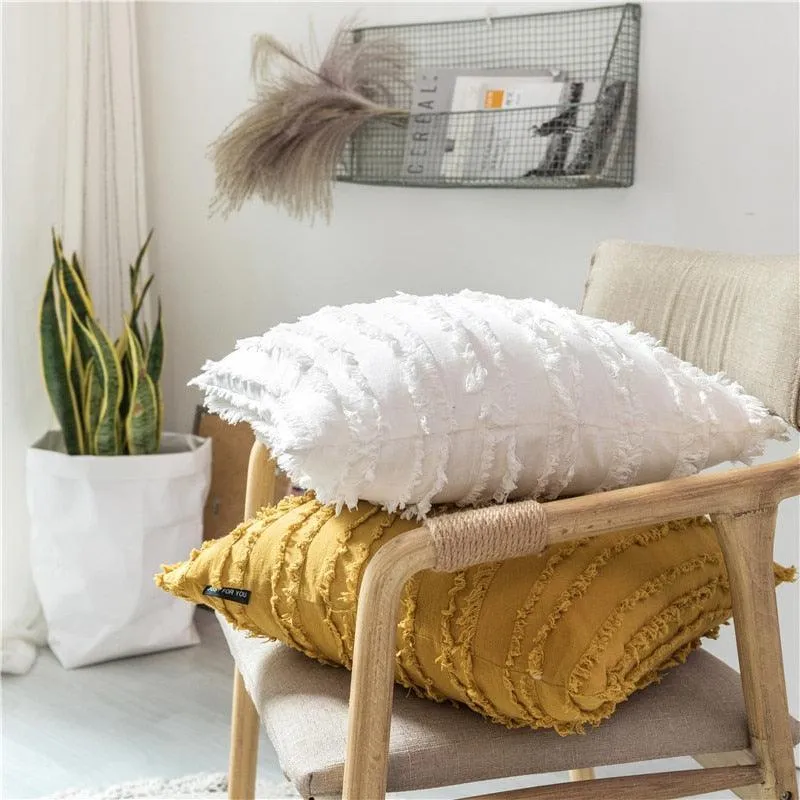 Chic Tassel-Embellished Embroidered Pillow Cover - 45x45cm