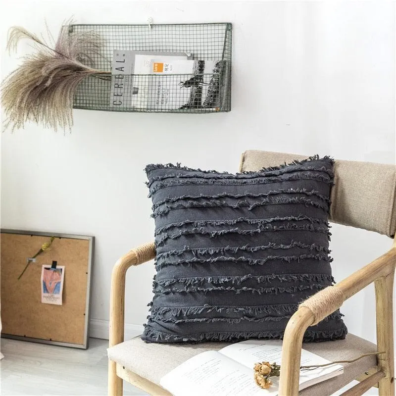 Chic Tassel-Embellished Embroidered Pillow Cover - 45x45cm