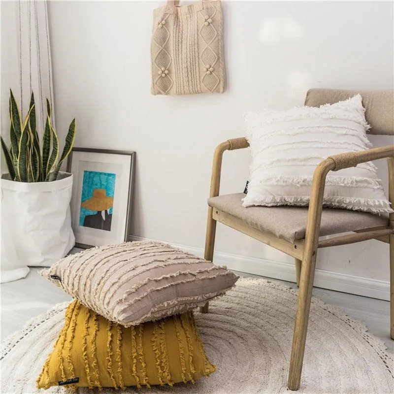 Chic Tassel-Embellished Embroidered Pillow Cover - 45x45cm