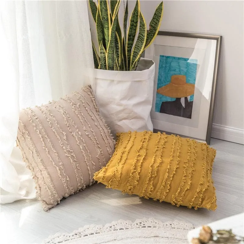 Chic Tassel-Embellished Embroidered Pillow Cover - 45x45cm
