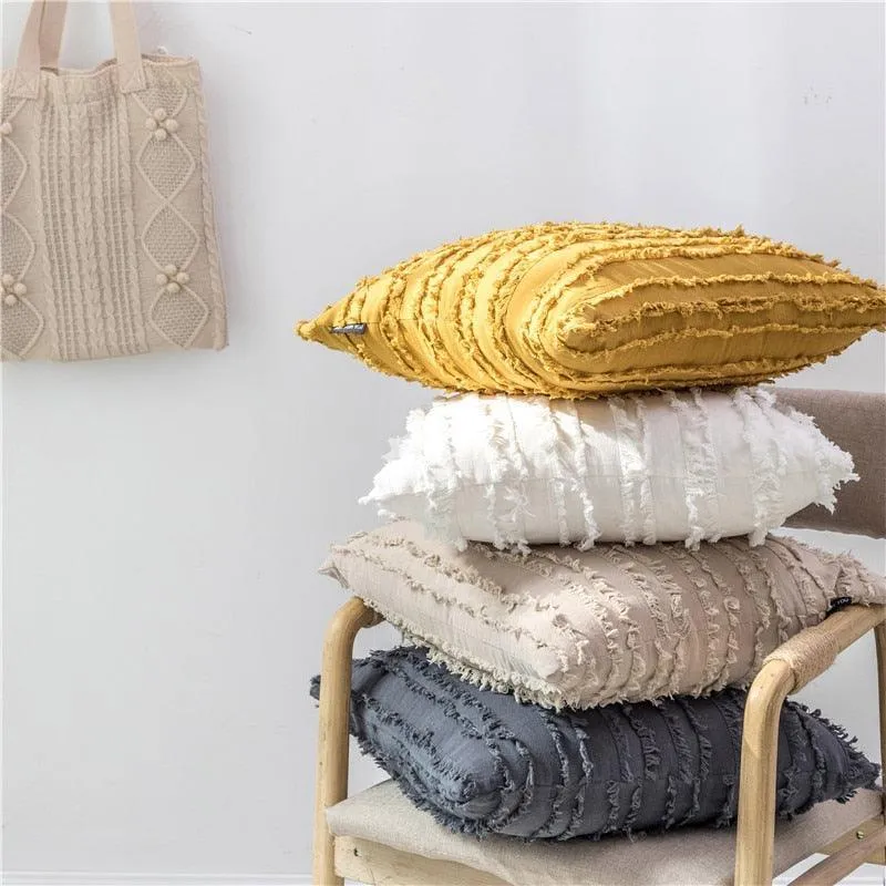 Chic Tassel-Embellished Embroidered Pillow Cover - 45x45cm