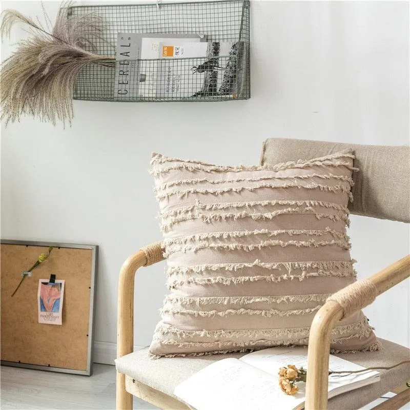 Chic Tassel-Embellished Embroidered Pillow Cover - 45x45cm