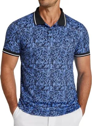 COOFANDY Men's Polo Shirts Short Sleeve Print Performance Golf Shirts Fashion Casual Beach Collared T-Shirts
