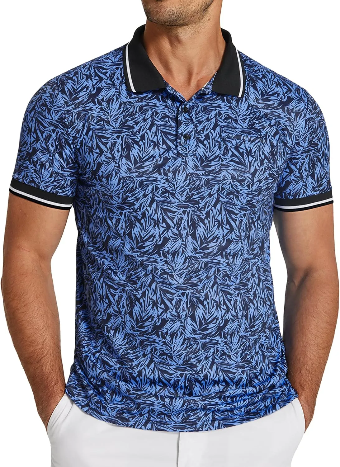 COOFANDY Men's Polo Shirts Short Sleeve Print Performance Golf Shirts Fashion Casual Beach Collared T-Shirts