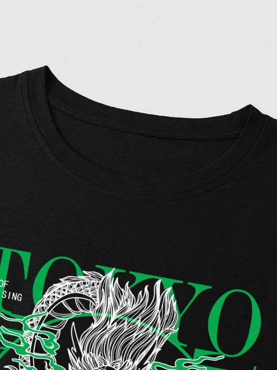 Dragon Graphic T Shirt And Bermuda Shorts Set