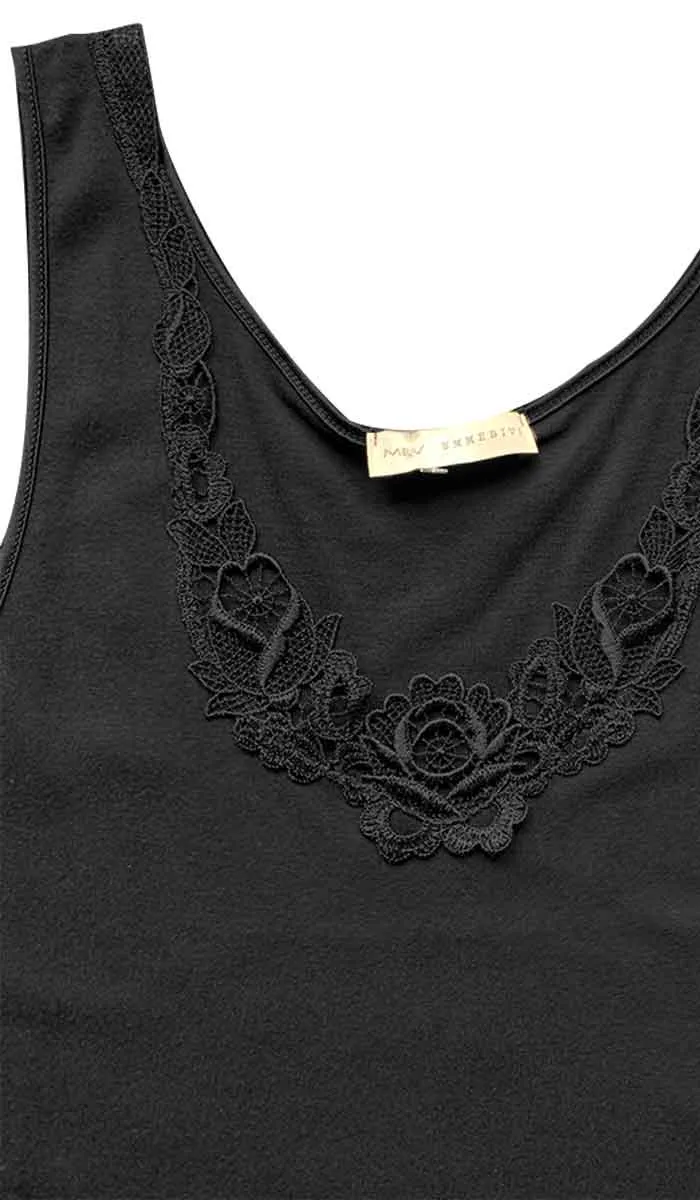 Emmebivi 100% Cotton Singlet With Lace Trim in Black 22332