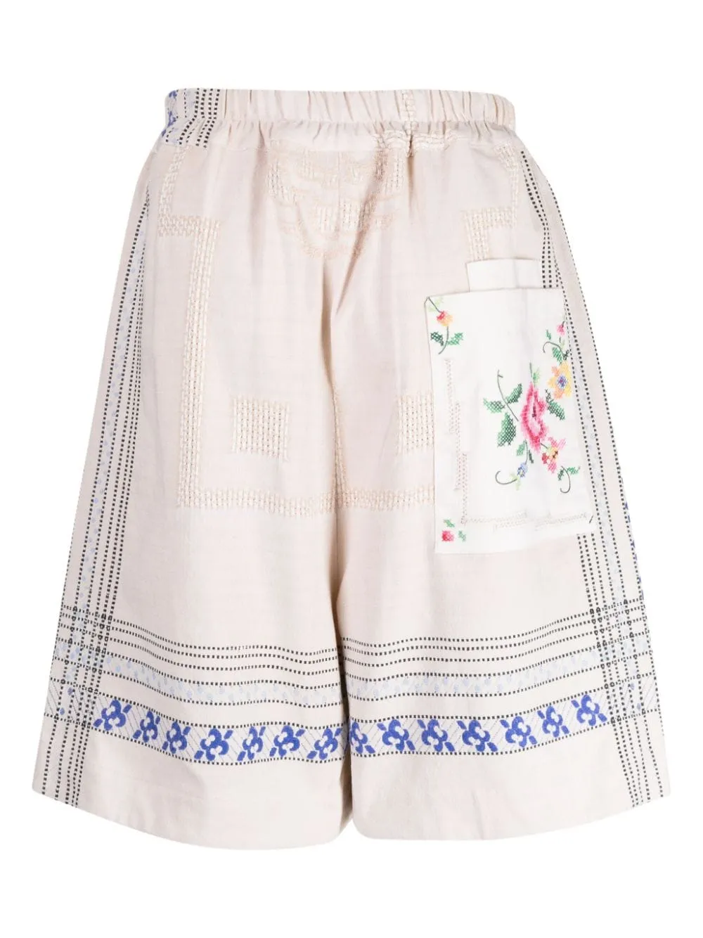 Floral-Embroidered Linen Drop-Crotch Shorts