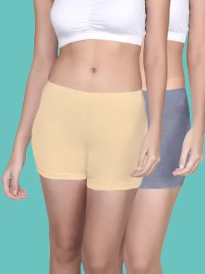 Full Coverage High Waist Long Panties with Gusseted Crotch and No Side Seams in Skin and Grey Pack of 2