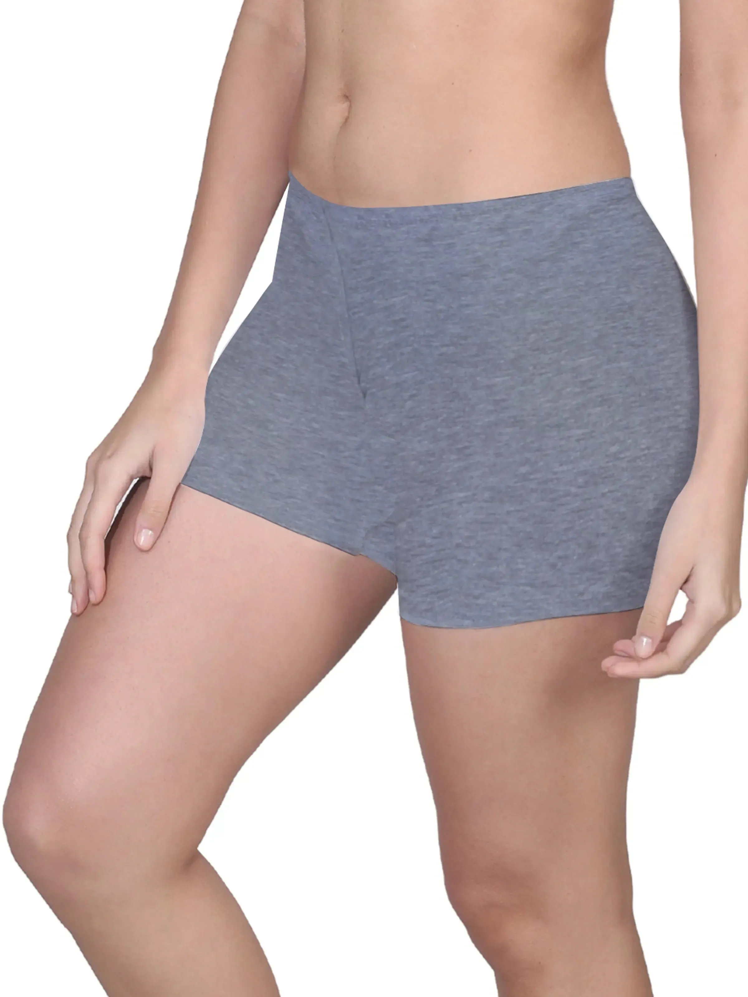Full Coverage High Waist Long Panties with Gusseted Crotch and No Side Seams in Skin and Grey Pack of 2