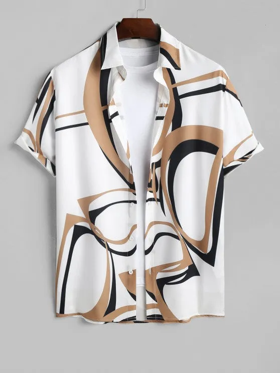 Geometric Print Shirt And Basic Shorts Set
