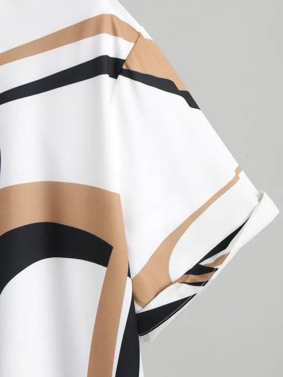 Geometric Print Shirt And Basic Shorts Set