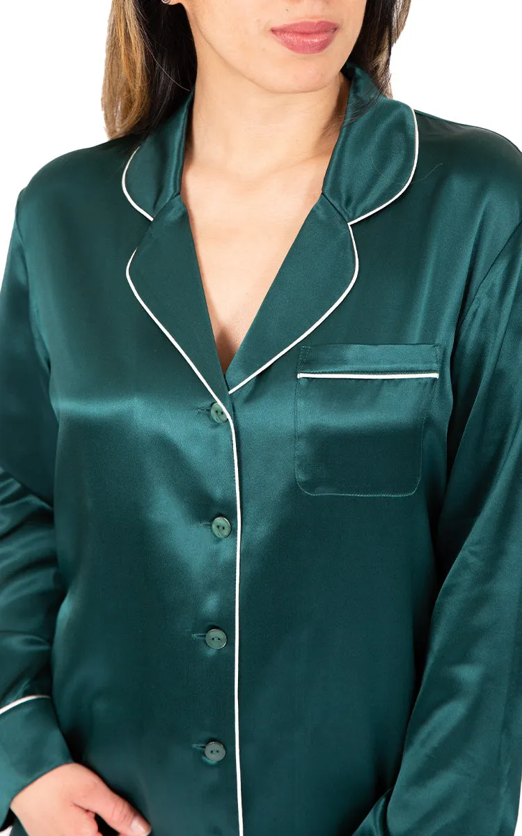 Ginia 100% Silk Pyjama with Long Sleeve in Emerald Green GFF501 SALE