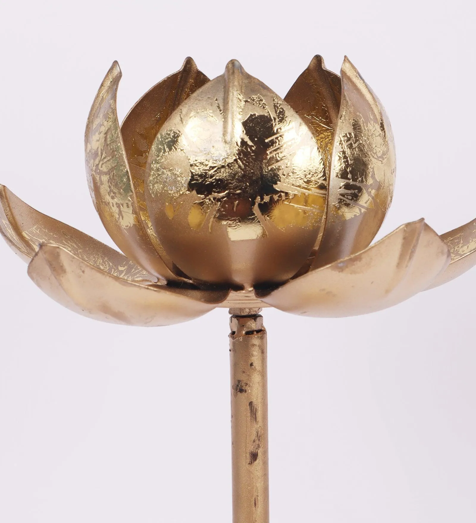 Golden Metallic Lotus Flower Tealight Holder Set Of 3 For Home Decor
