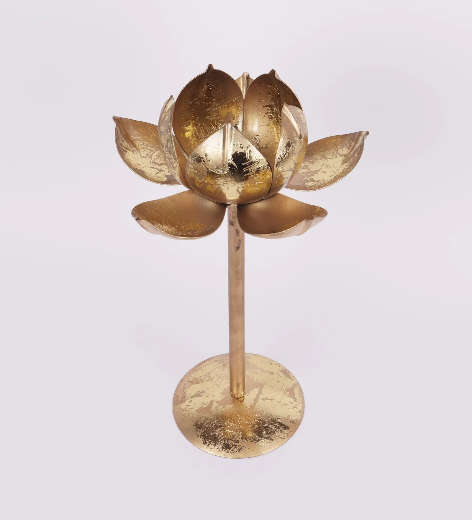 Golden Metallic Lotus Flower Tealight Holder Set Of 3 For Home Decor