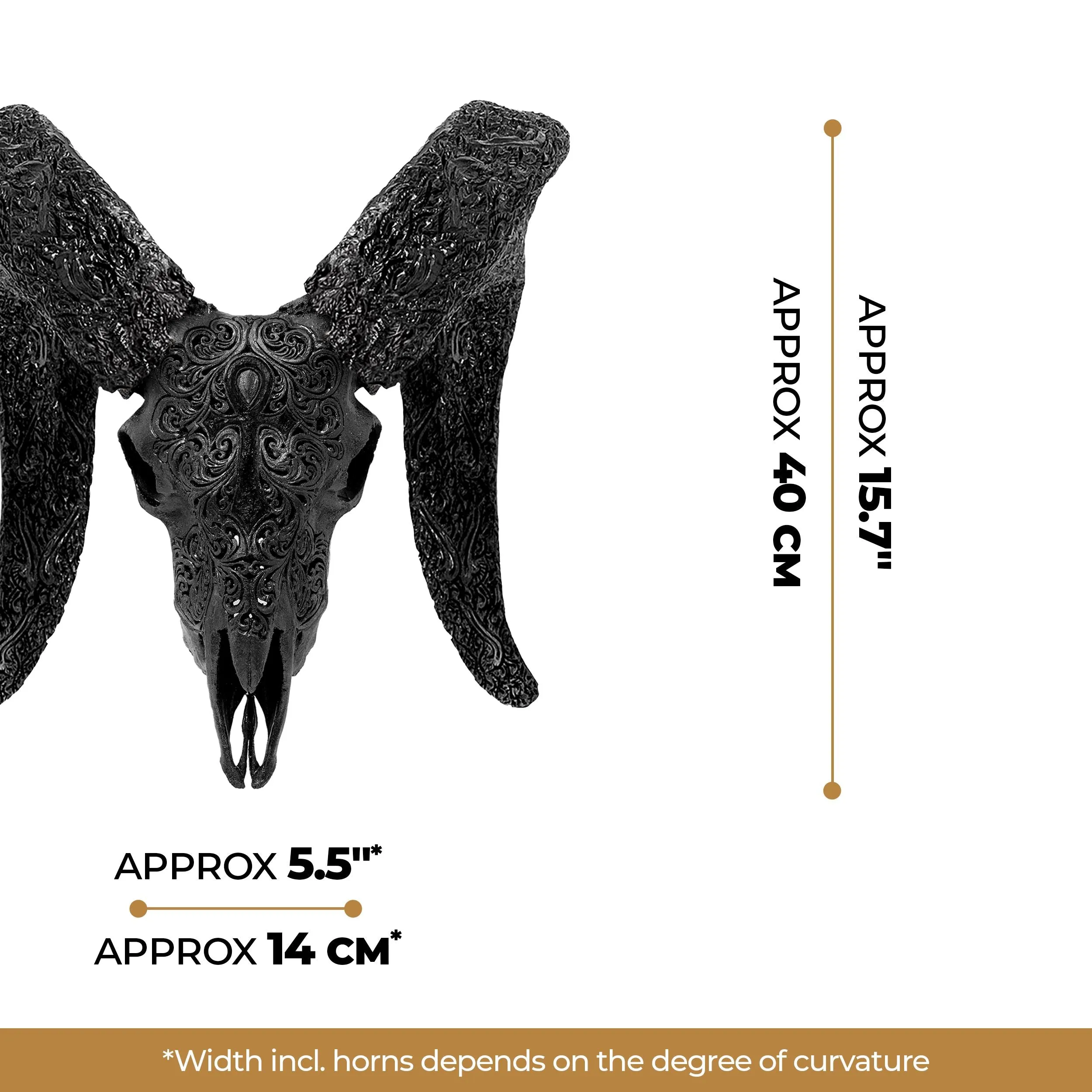 Hand Carved Ram Skull - Mystic Cross // Matte Black Finish