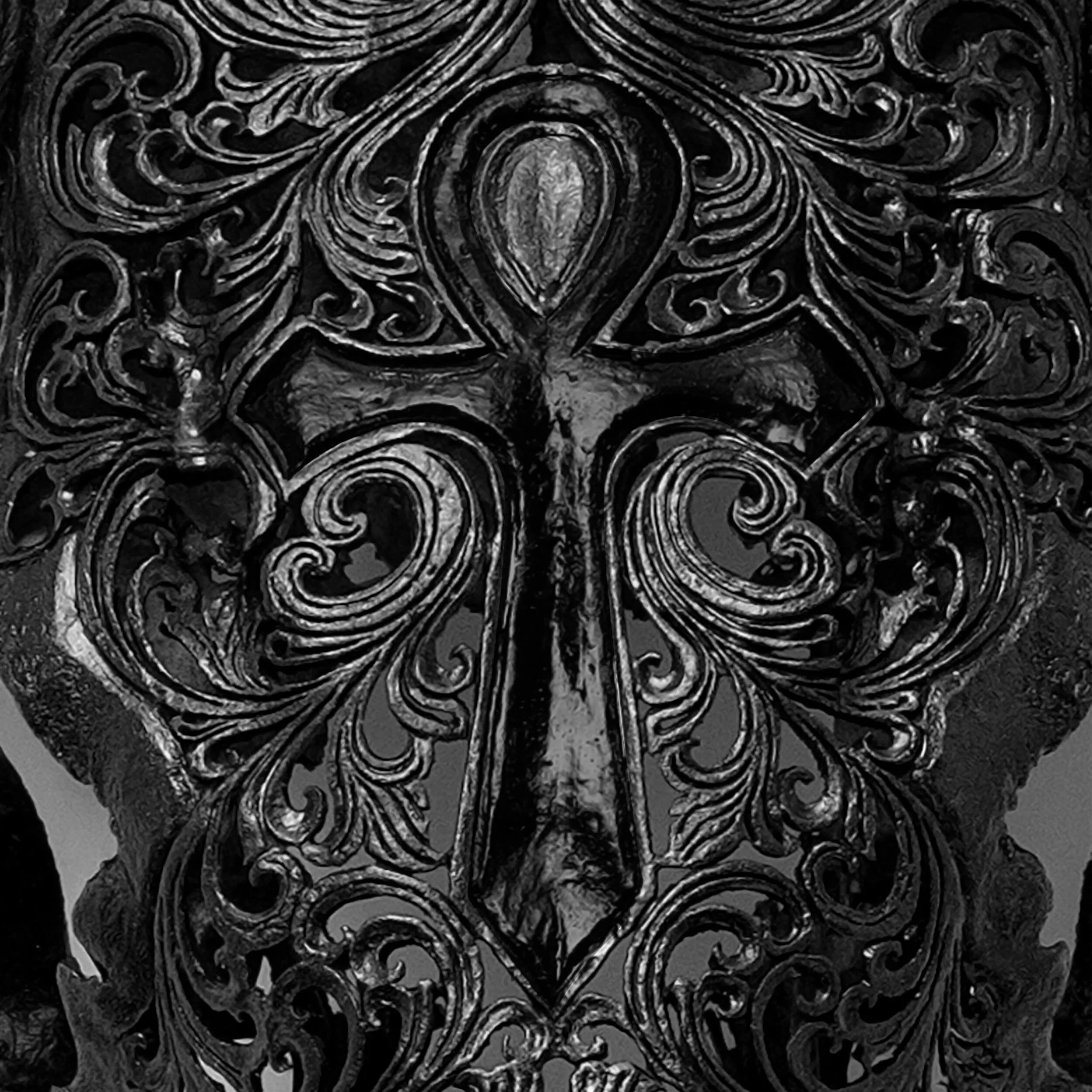 Hand Carved Ram Skull - Mystic Cross // Matte Black Finish