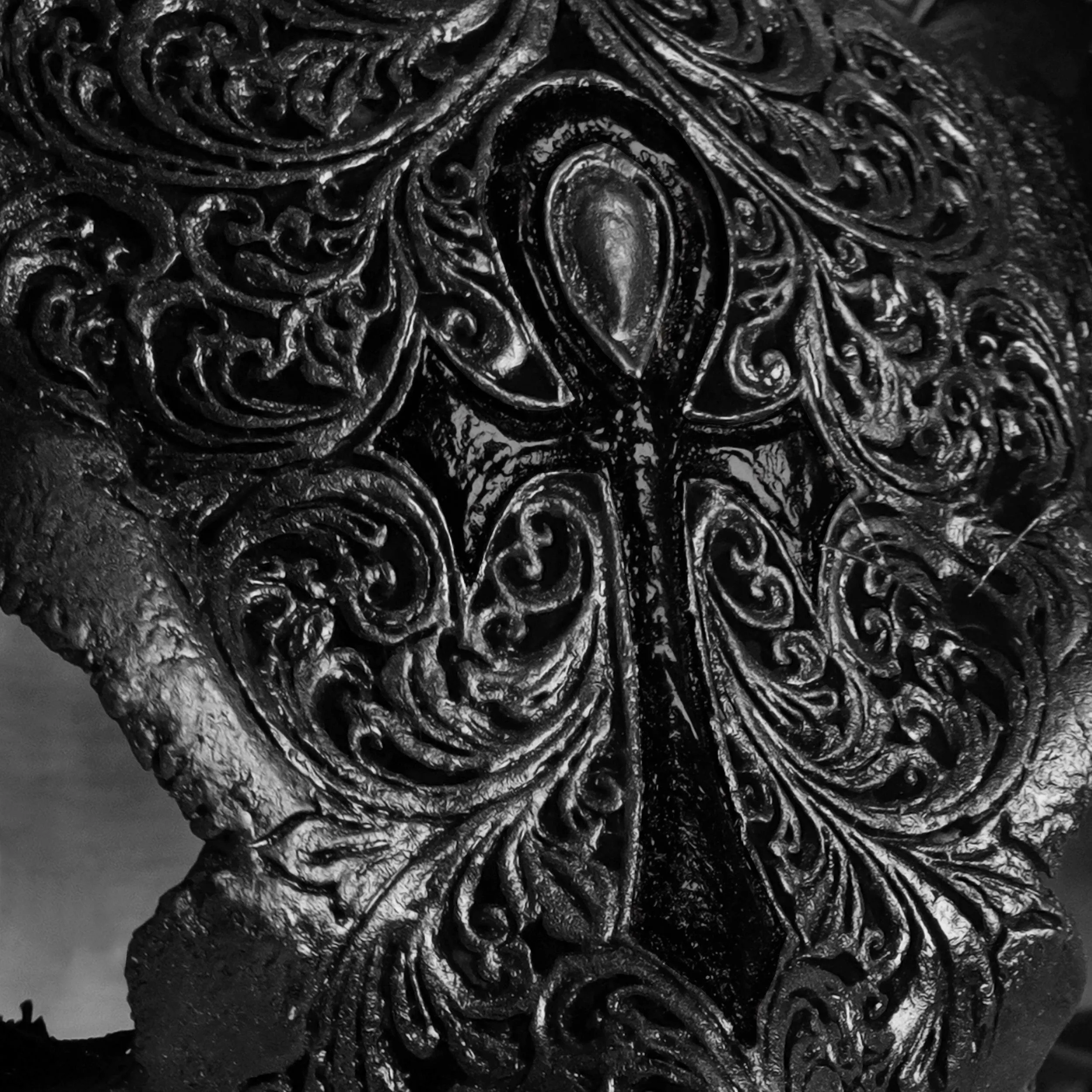 Hand Carved Ram Skull - Mystic Cross // Matte Black Finish