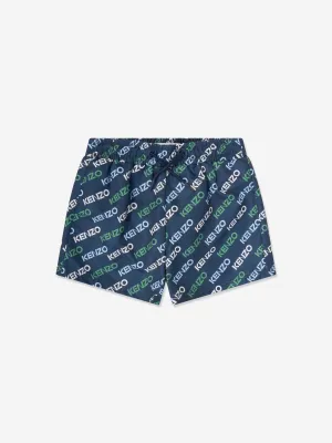 KENZO Boys Logo Print Swim Shorts in Navy