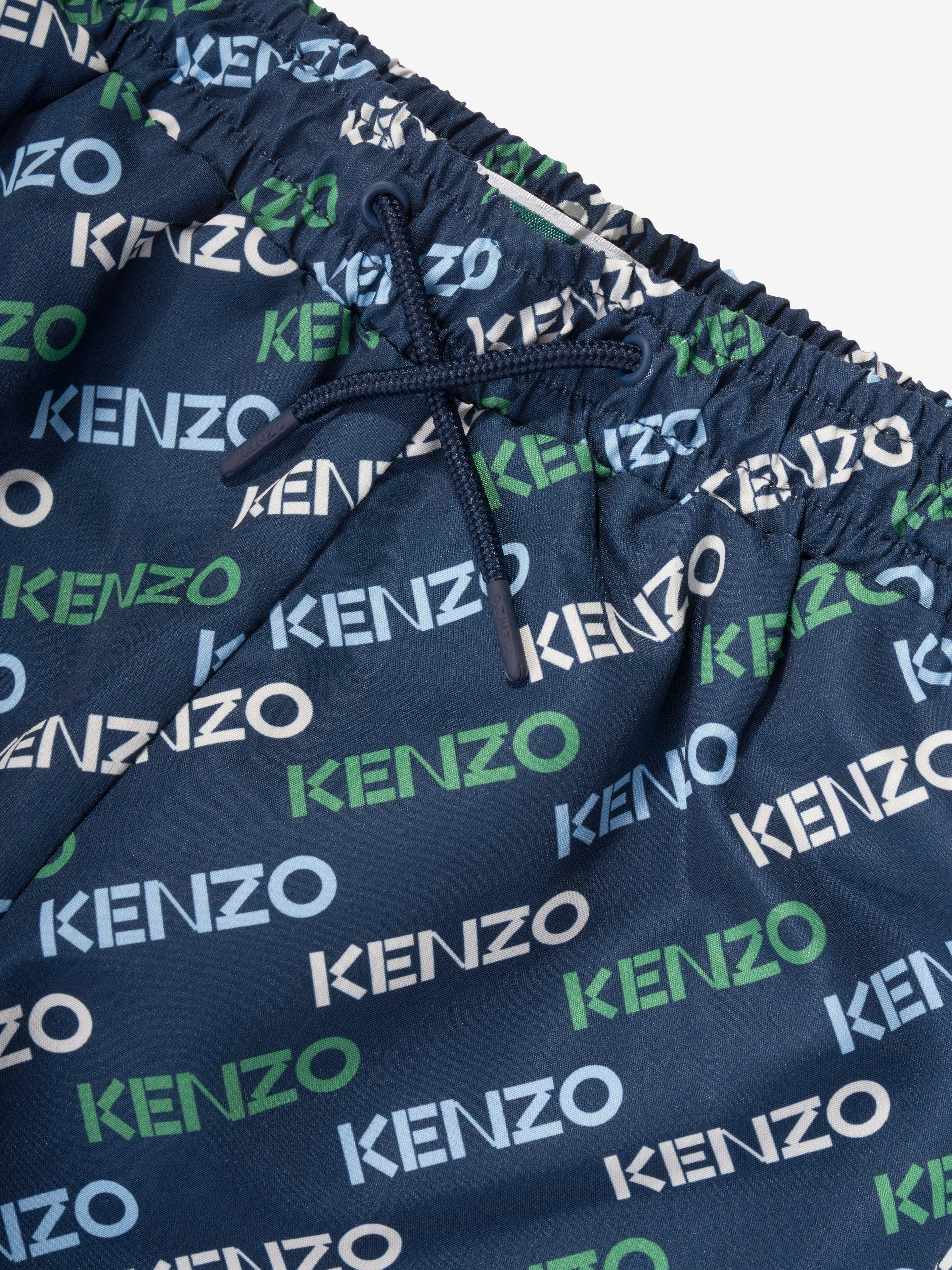 KENZO Boys Logo Print Swim Shorts in Navy
