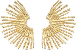 Large Sunburst Fan-shaped Geometric Ear Stud Earrings for Women,Sunshine Irregular Trendy Earrings 18K Gold Plated/Silver Earrings Half Round Earrings Statement Jewelry