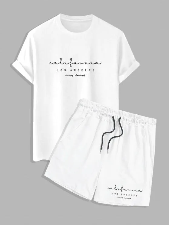 Los Angeles Print  T Shirt And Shorts Set
