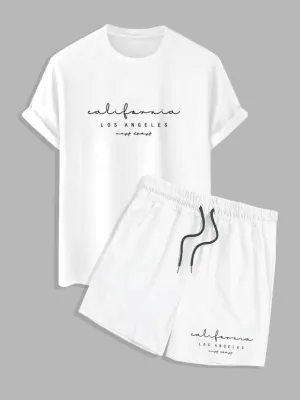 Los Angeles Print  T Shirt And Shorts Set