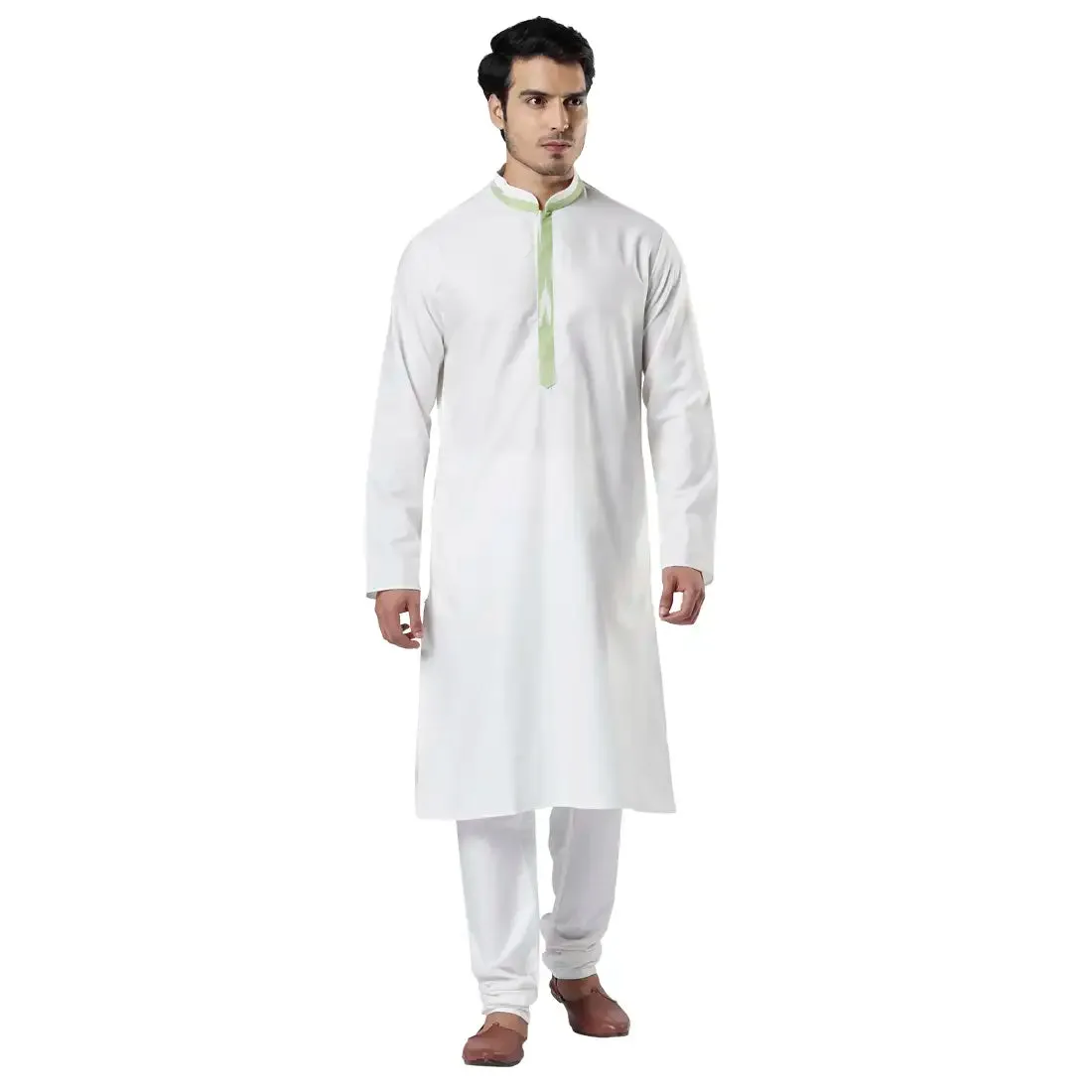 Men Green Polyester Blend Kurta