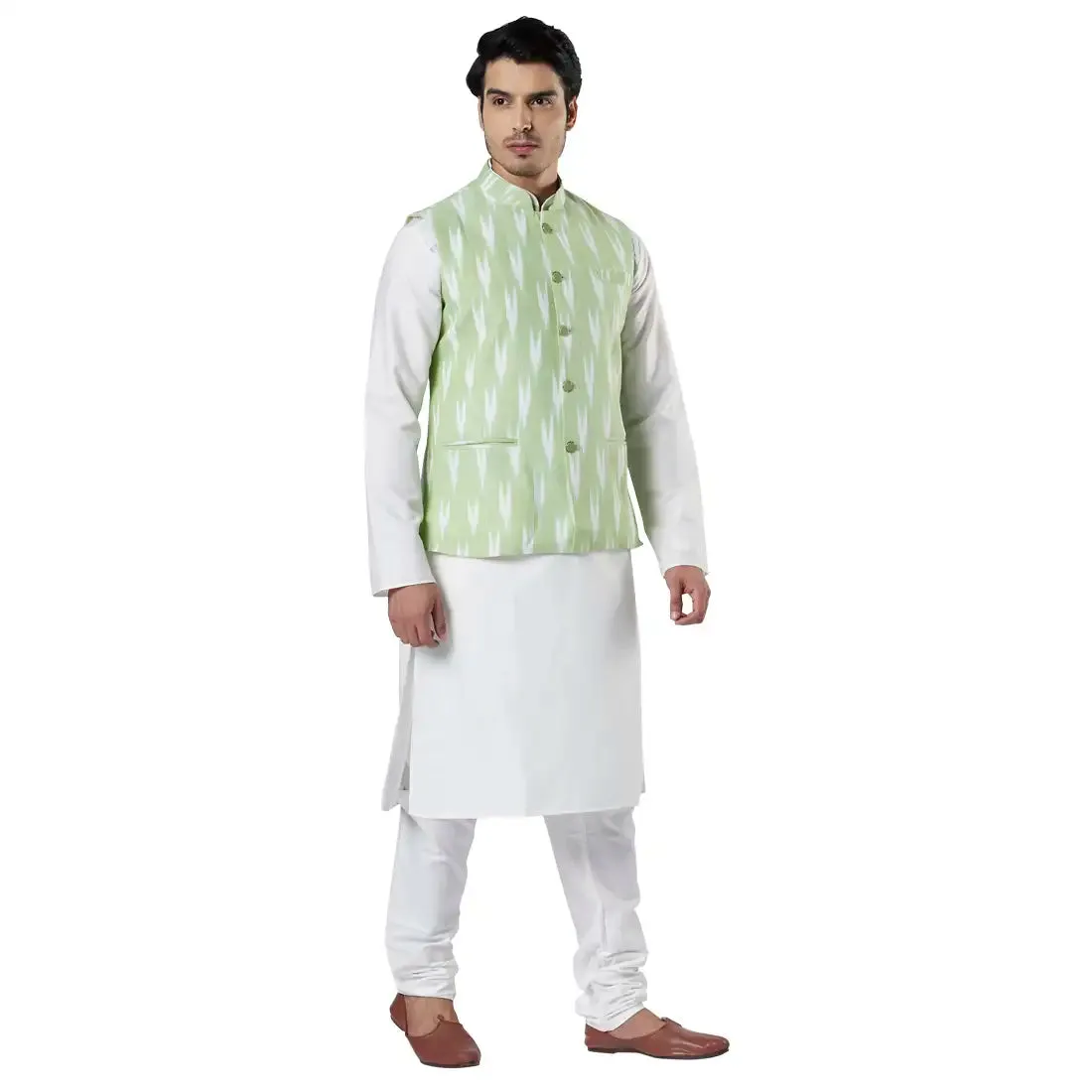 Men Green Polyester Blend Kurta