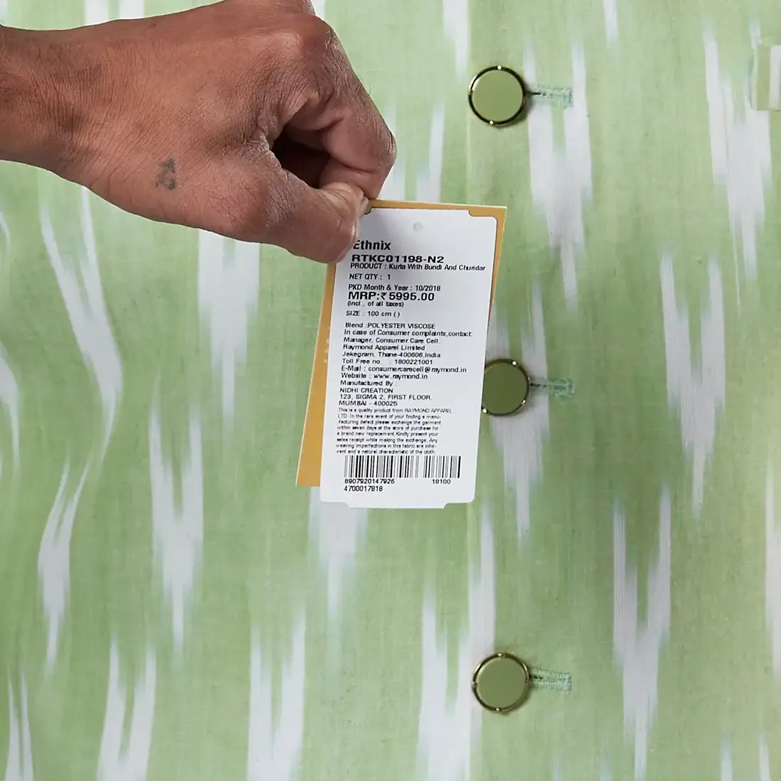 Men Green Polyester Blend Kurta