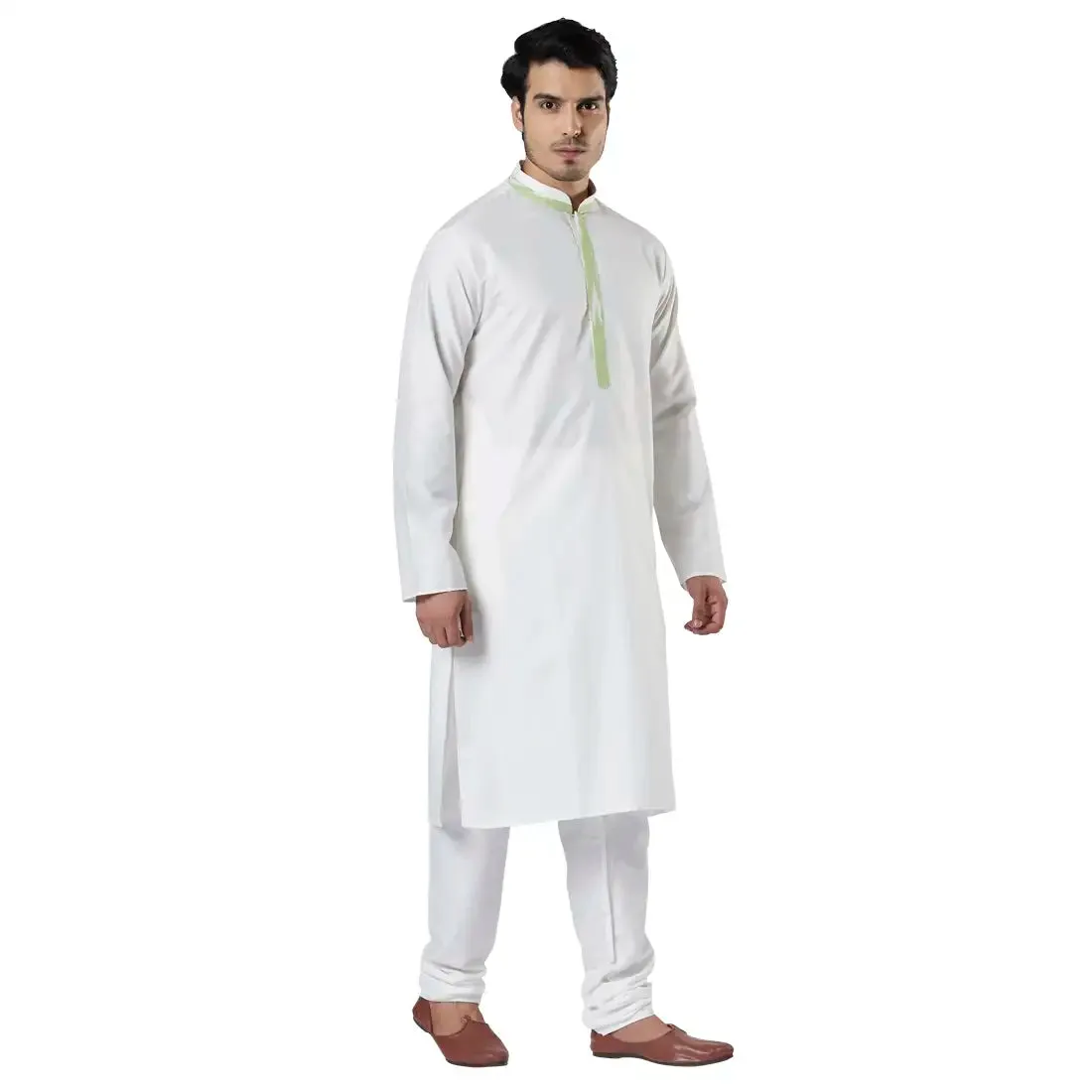 Men Green Polyester Blend Kurta