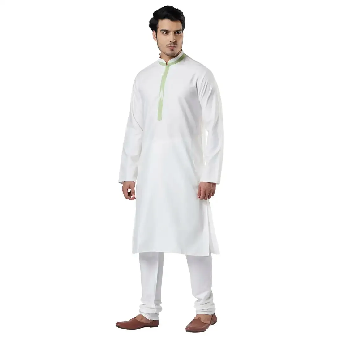Men Green Polyester Blend Kurta