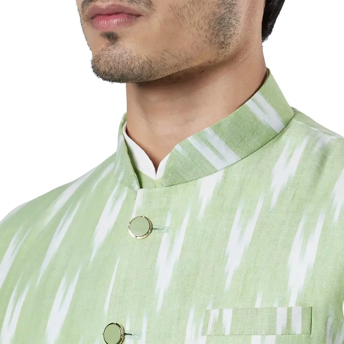 Men Green Polyester Blend Kurta
