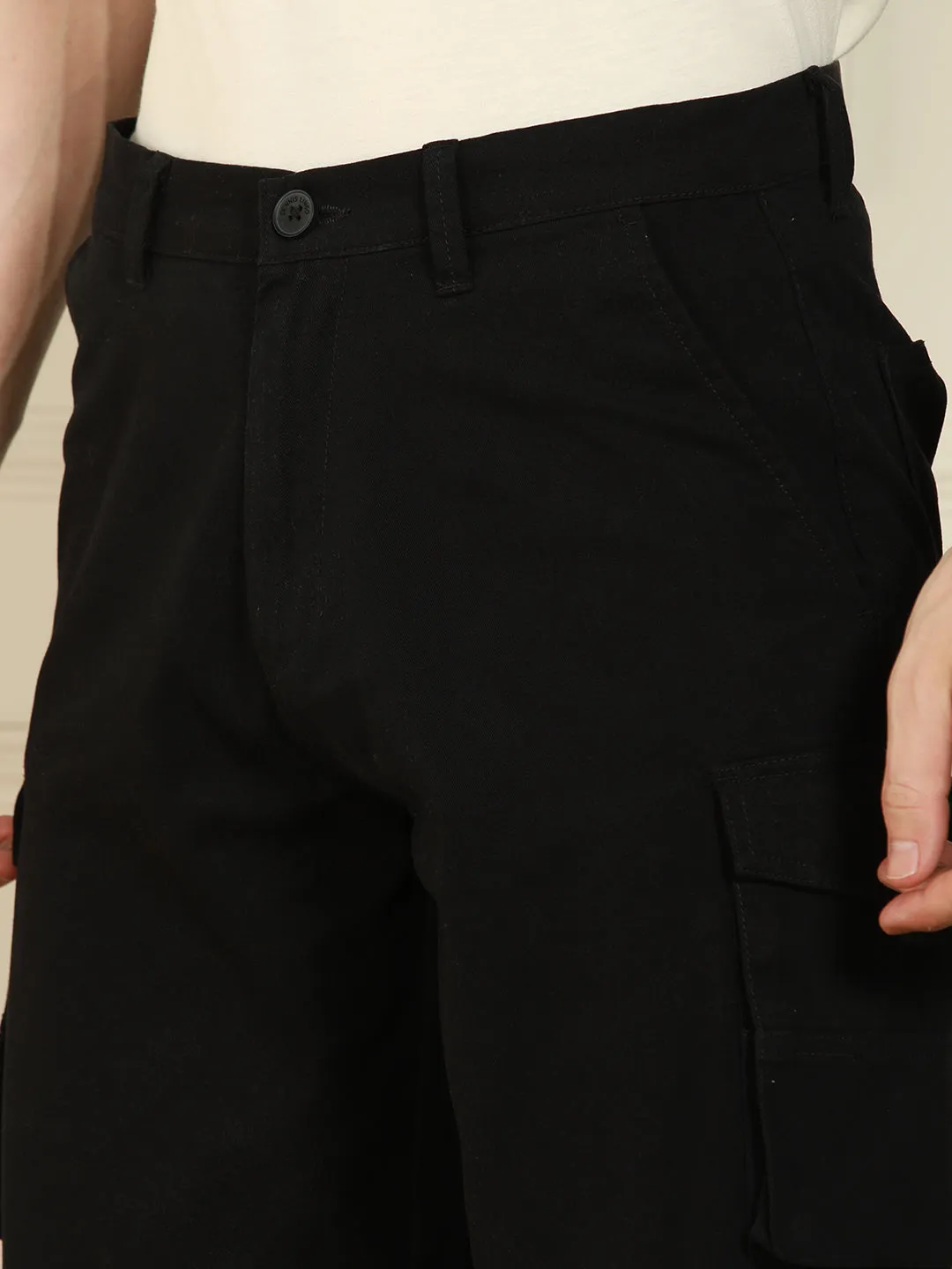 Men's Black Relaxed Fit Solid Cotton Lycra Stretchable Trousers