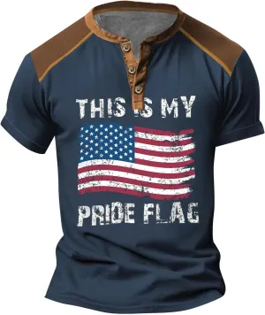 Mens Cotton Henley Shirts Short Sleeve Casual Muscle Slim Fit T-Shirts Summer Button Red White and Blue Shirts for Men