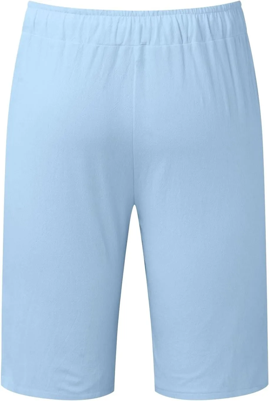 Mens Cotton Linen Shorts Casual Elastic Waist Lightweight Vacation Summer Beach Shorts with Pockets