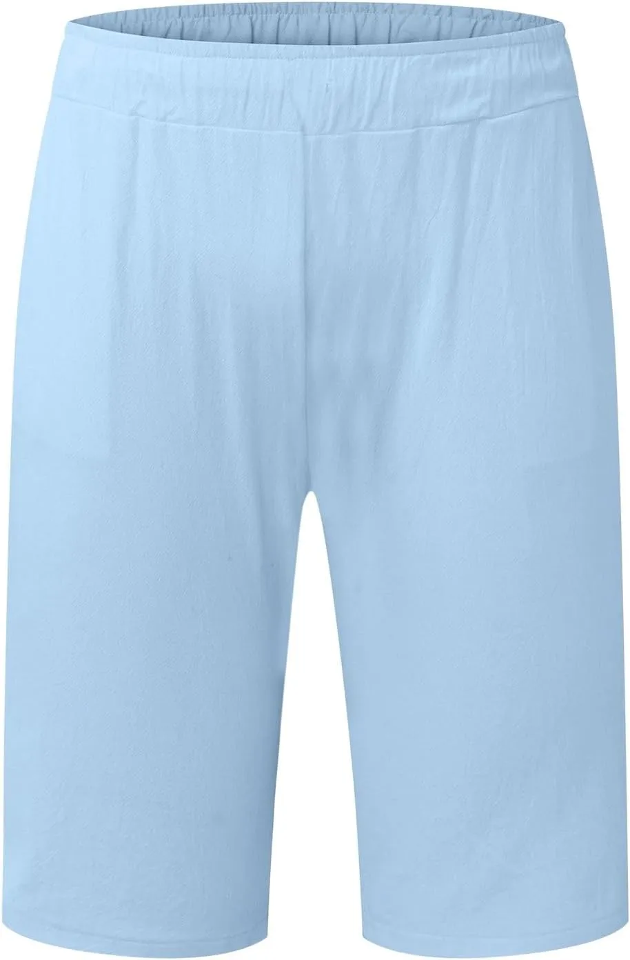 Mens Cotton Linen Shorts Casual Elastic Waist Lightweight Vacation Summer Beach Shorts with Pockets