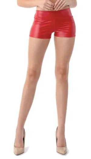 Metallic Wetlook Booty Shorts Red