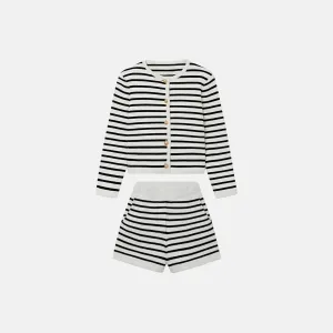 Milanese Vogue Set – Black stripes – High-waisted shorts