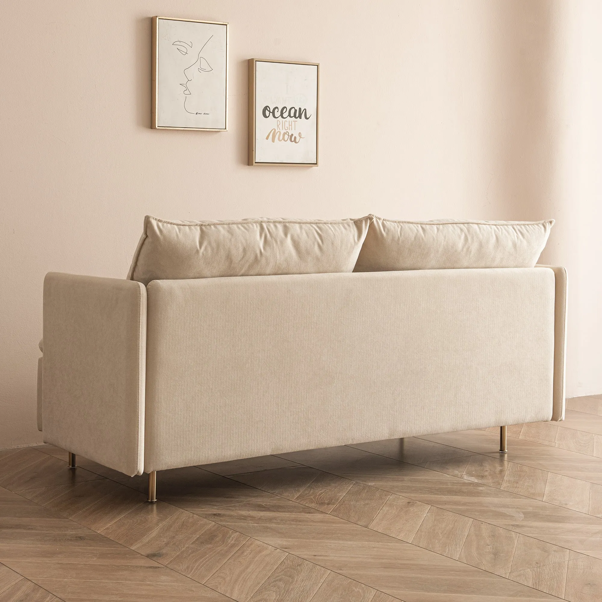 Modern Upholstered Loveseat Sofa;  Beige Cotton Linen-63.8''