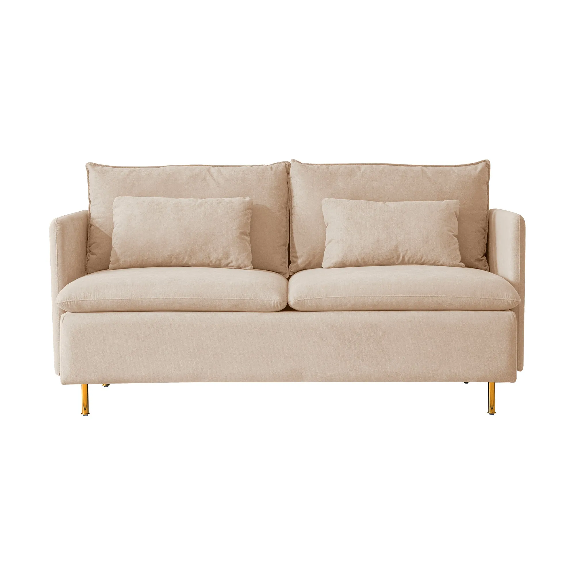 Modern Upholstered Loveseat Sofa;  Beige Cotton Linen-63.8''