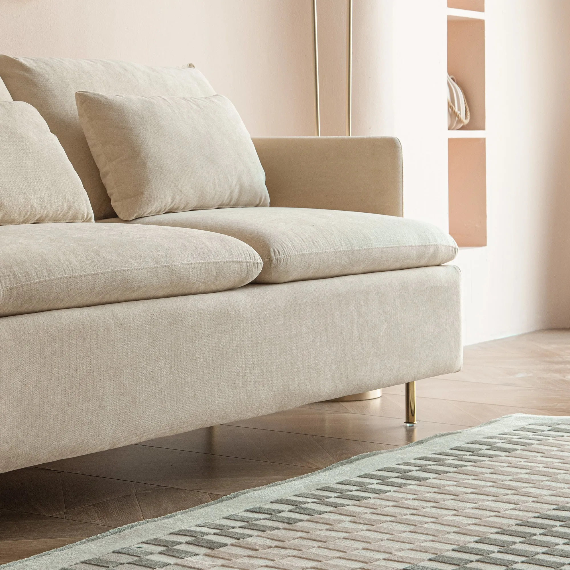 Modern Upholstered Loveseat Sofa;  Beige Cotton Linen-63.8''